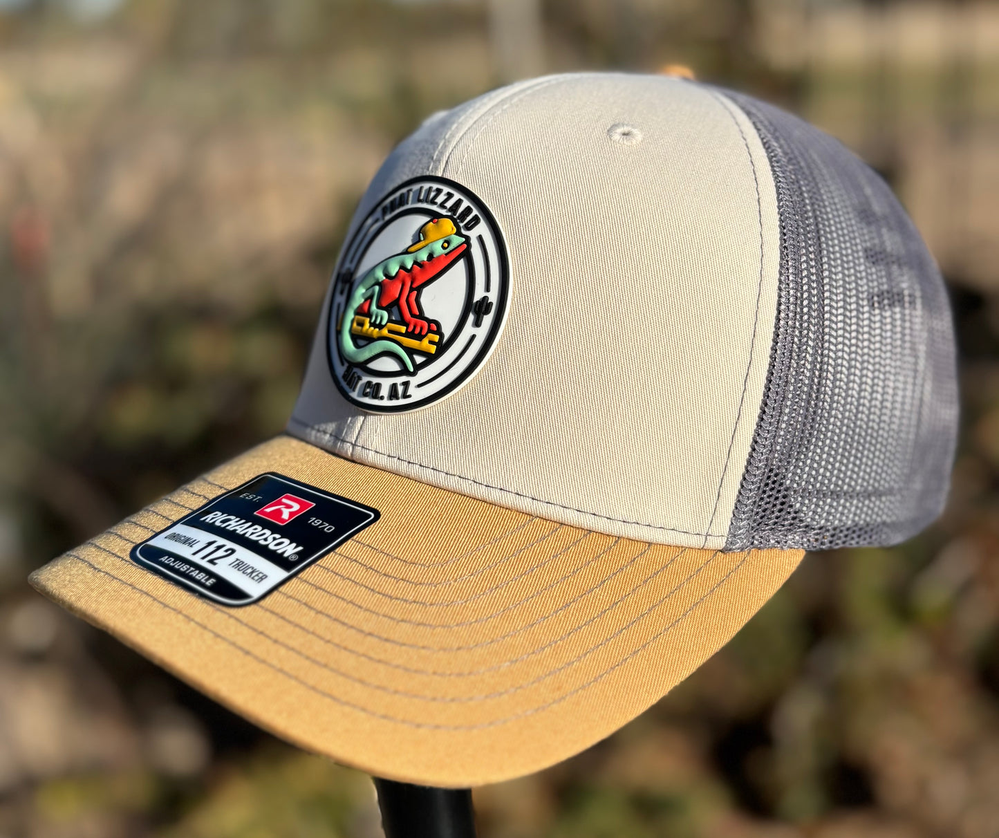 112 Snapback Trucker Mesh - Beige/Charcoal/Gold - Phat Lizzard