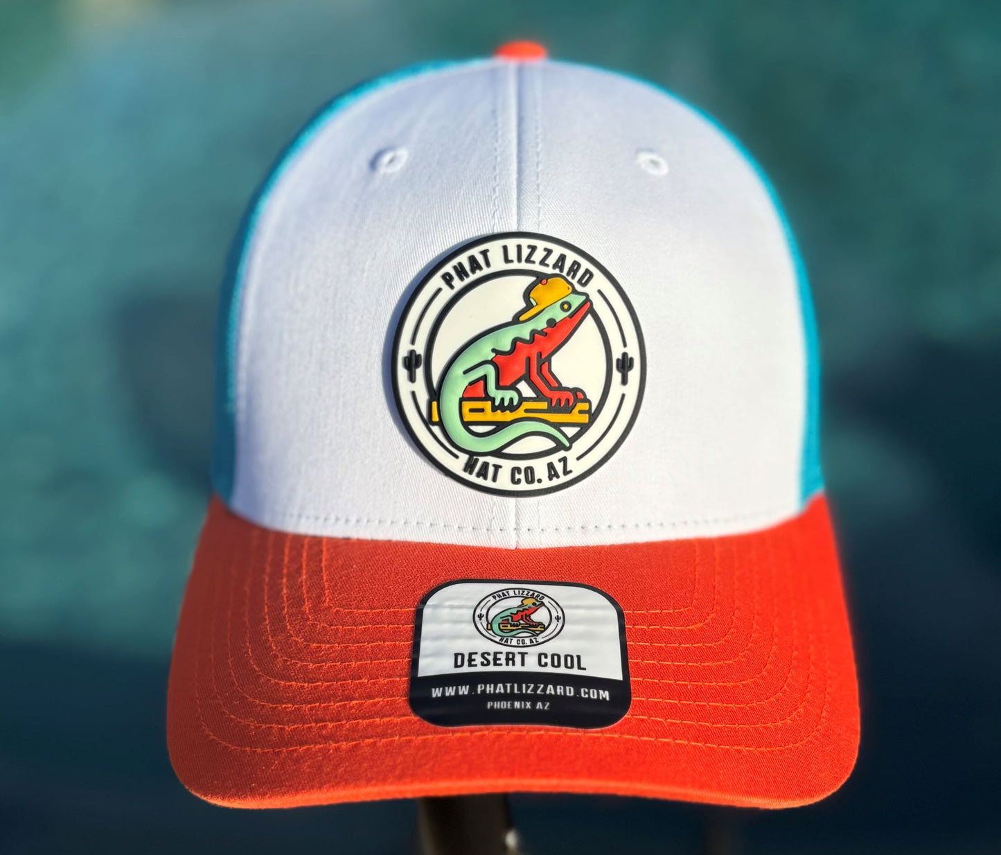 115 Low Profile Snapback Trucker Mesh - White/Hawaiian Blue/Orange - Phat Lizzard