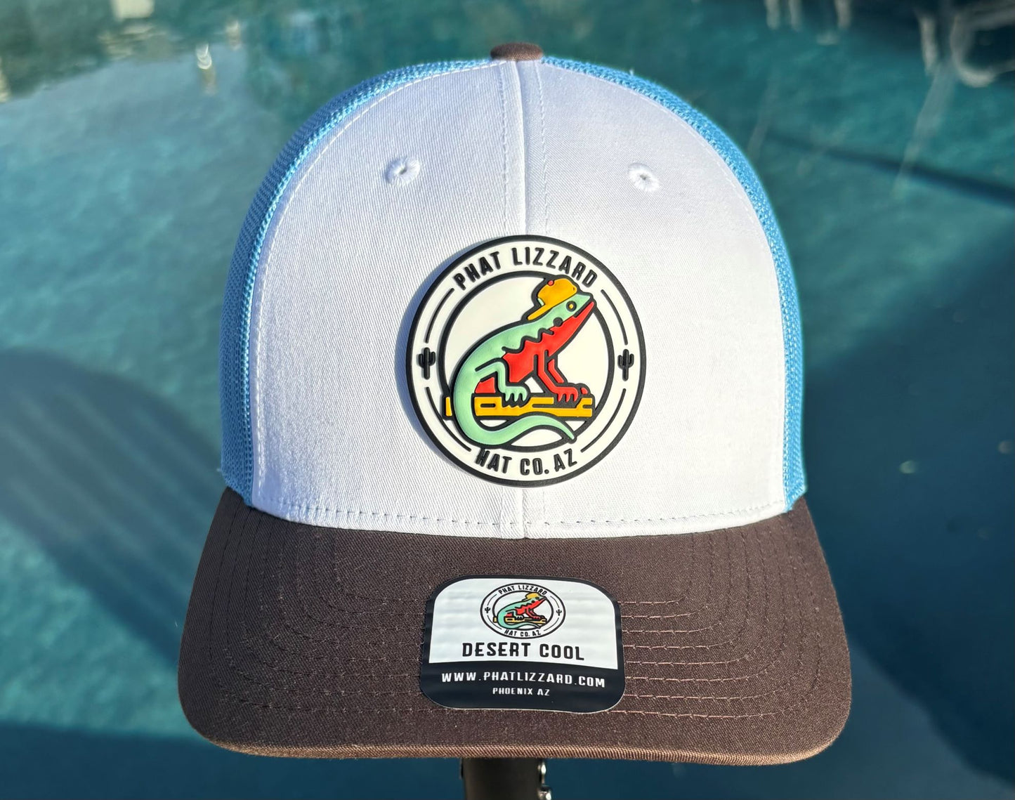 115 Low Profile Snapback Trucker Mesh - White/Columbia/Brown - Phat Lizzard