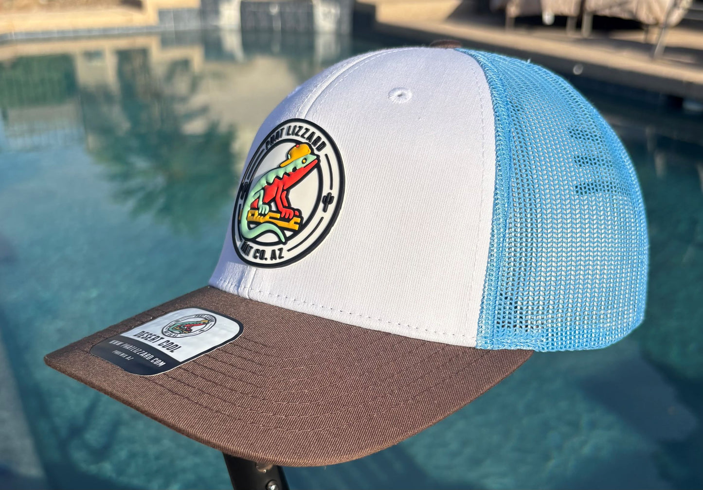 115 Low Profile Snapback Trucker Mesh - White/Columbia/Brown - Phat Lizzard