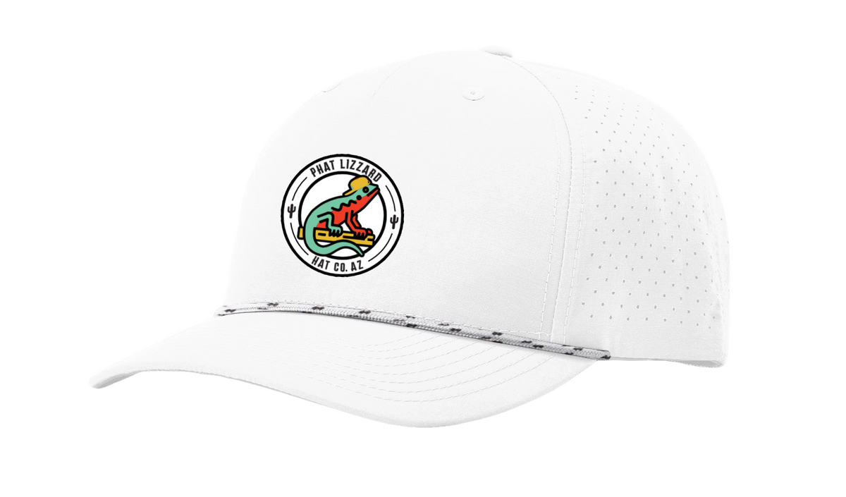 R355 Perforated Snapback - White - Full Logo – Phat Lizzard Hat Co